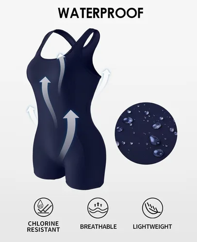 Miniatura 85 de beautyin - Traje de baño para mujer, traje de baño aeróbico y de competición de una pieza, estilo pantalón corto