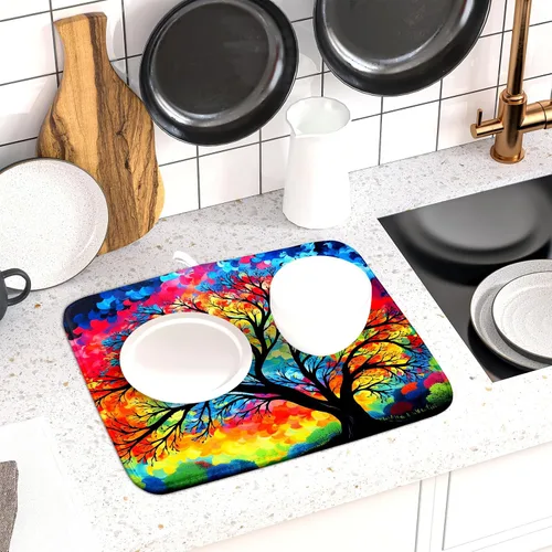Miniatura 6 de Tapete de secado de microfibra para encimera de cocina, almohadilla de secado de platos de árbol de acuarela, 16 x 18 pulgadas