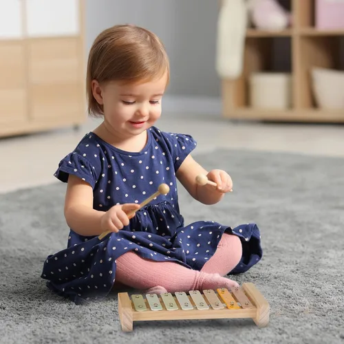 Miniatura 7 de Stoie's Xilófono de madera para niños y bebés, diseño amigable para niños, xilófono de 8 notas con colores de alegría afinado en C-Key con mazos
