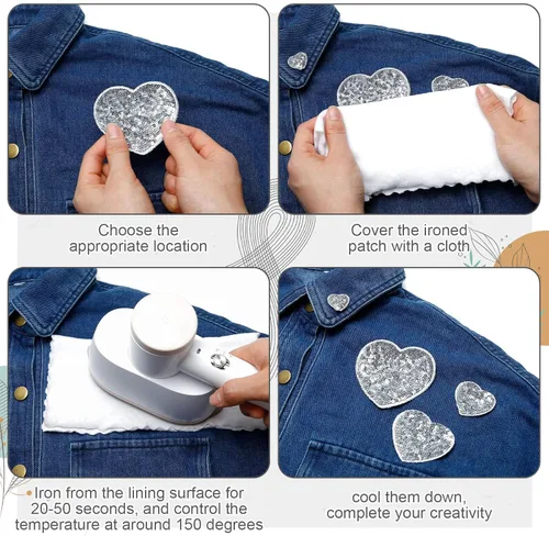 Miniatura 4 de Daifunli 24 parches para planchar con corazón de lentejuelas en 4 tamaños, parches decorativos bordados brillantes para ropa, bolsas, chaquetas
