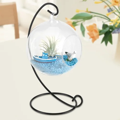 Miniatura 7 de Terrario colgante de vidrio con soporte de metal, maceta geométrica para suculentas, plantas de aire y decoración de interiores