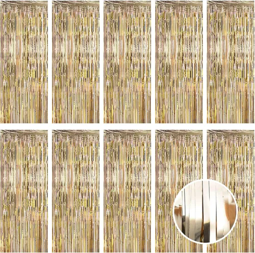 Miniatura 31 de Paquete de 5 cortinas de papel de aluminio negro de 3.2 x 9.8 pies, cortinas de oropel metálico con flecos, telón de fondo para cabina de fotos