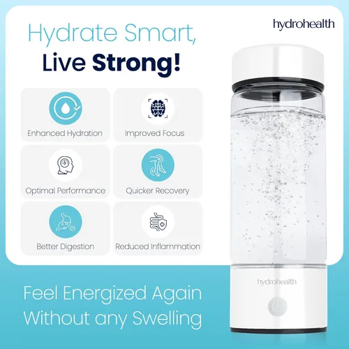 Miniatura 2 de Hydrohealth Botella de agua de hidrógeno para la salud renal, hígado, corazón e intestino 1600 PPB con filtro avanzado de tecnología SPE/PEM