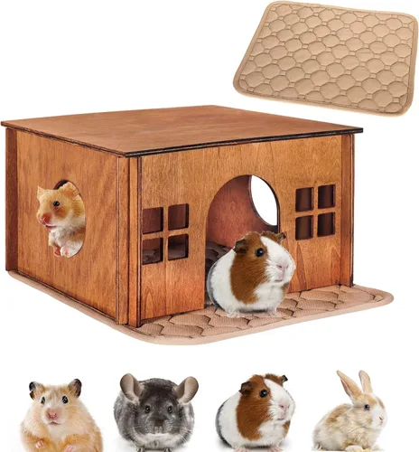 Miniatura 12 de Casa Grande para Conejos con Escalera, Castillo de Madera para Conejos Escondite de Conejos, Cabaña Escondite para Chinchillas y Conejillos