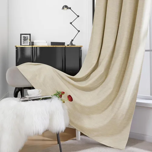 Miniatura 4 de Deconovo Cortinas opacas de lino sintético con ojales, paneles reductores de ruido con respaldo negro para sala de estar, 2 paneles, beige nuevo, 52