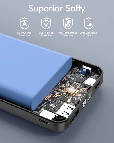 Miniatura 7 de podoru para Magsafe Paquete de baterías, banco de energía magnético plegable de 10000 mAh con cable USB-C, pantalla LED de 22.5 W PD de carga