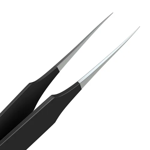 Miniatura 3 de Pinzas de acero inoxidable negras de precisión Punta inclinada profesional y pinzas de punta astilla para cejas Herramienta de eliminación