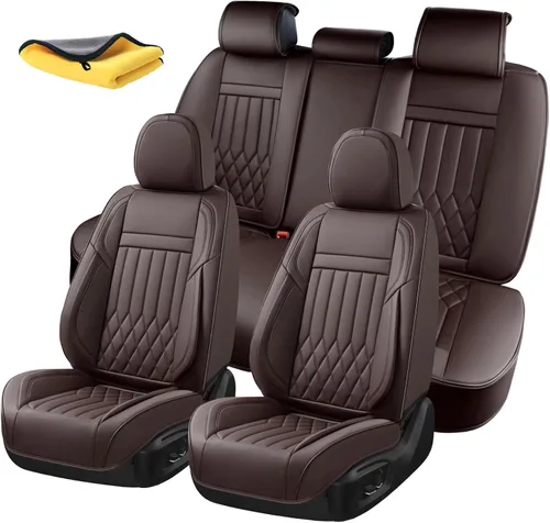 Miniatura 15 de Juego completo de fundas de asiento de automóvil de cuero napa impermeables y transpirables de 2 plazas, aptas para asientos delanteros