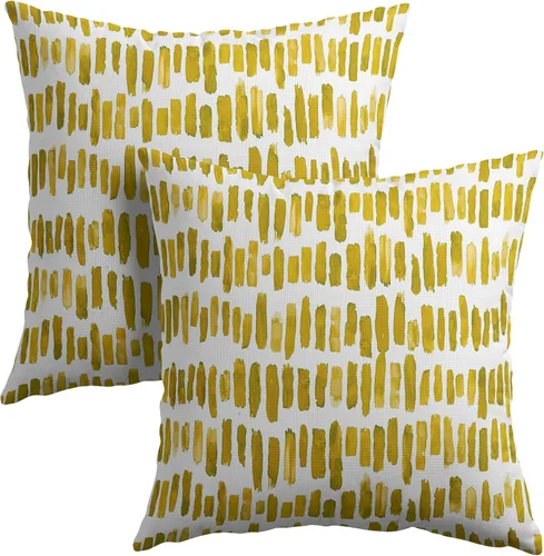 Miniatura 10 de Juego de 2 fundas de almohada de rayas negras para exteriores, 16 x 16 pulgadas, diseño geométrico de rayas abstractas, algodón y lino, cuadradas