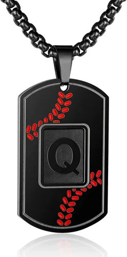 Miniatura 84 de A-Z Collar con etiqueta de perro para hombre, dije de béisbol, cadena de acero inoxidable de 22 + 2 pulgadas, regalo de joyería personalizado