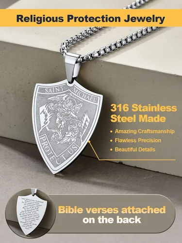 Miniatura 53 de U7 Saint Benedict/Michael Medal Necklace, 316L Stainless Steel Virgin Mary Necklace for Men Women, Bible Verse Protection Necklace Catholic
