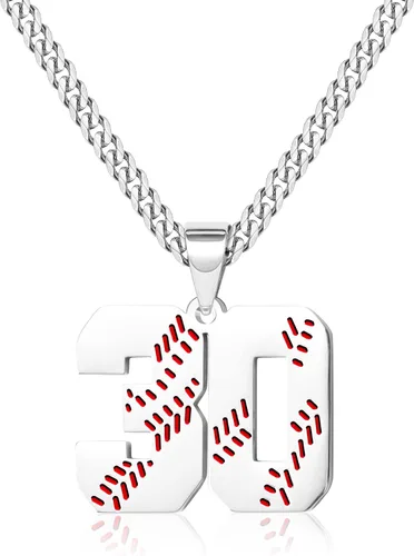 Miniatura 74 de Btysun Collares de béisbol de béisbol número 0-99 dijes de acero inoxidable para hombres, regalos de béisbol, papá, marido, regalo de Navidad