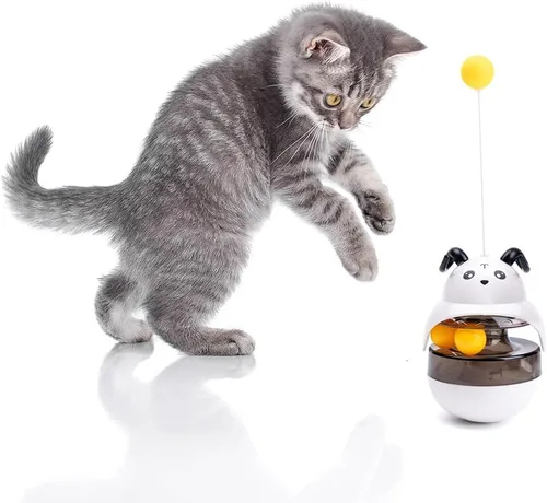 Miniatura 10 de Juguete rompecabezas para gatos, dispensador de comida para mascotas con equilibrio automático, estimulante del cerebro, alimentador lento, juguetes
