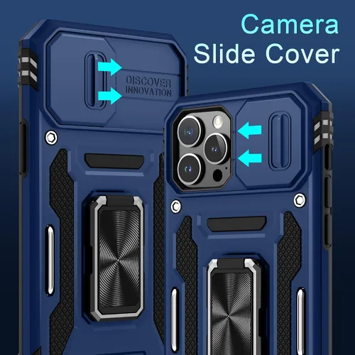 Miniatura 130 de DEERLAMN Funda para iPhone Xs Max con funda deslizante para cámara + protector de pantalla, soporte giratorio de anillo de grado militar a prueba