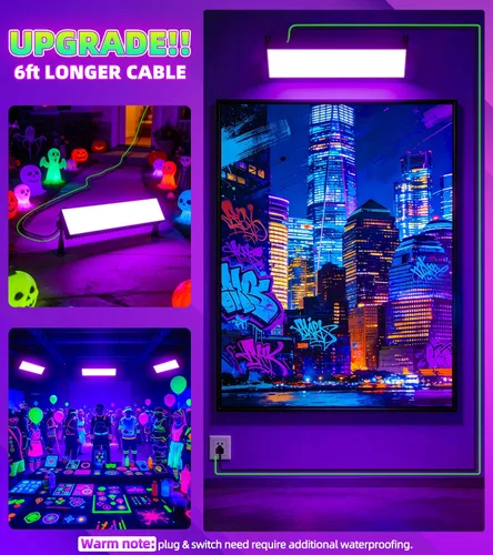 Miniatura 6 de Luz negra de 120 W, luz negra IP66 con enchufe+interruptor+cable de 6 pies, luz negra impermeable con 100 LED, luz negra para fiesta brillante