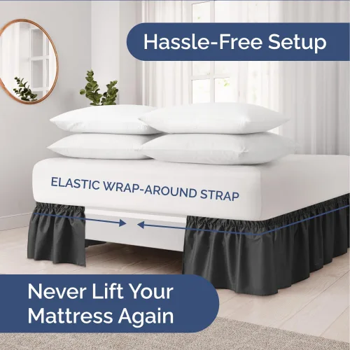 Miniatura 2 de CGK Linens - Falda de cama envolvente con volantes, color negro, para camas de tamaño King con altura de 21 pulgadas sin arrugas, plisada con tela