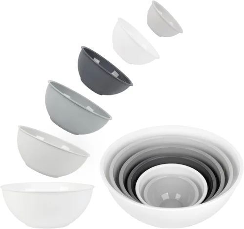 Miniatura 5 de BoxedHome Cuencos de mezcla de plástico libres de BPA con tapas redondas, juego de 12 tazones anidables con tapas, tazones de preparación y servicio