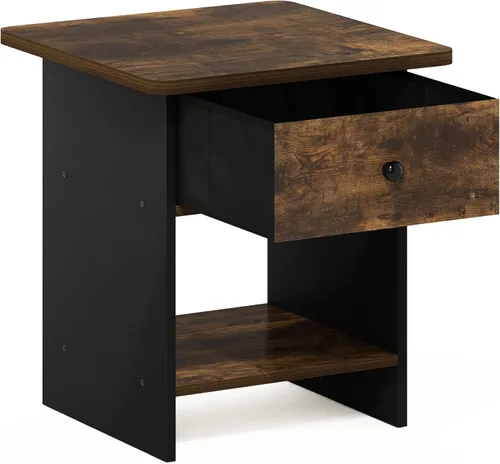 Miniatura 5 de Furinno Dario - Mesa auxiliar / estante de almacenamiento de noche con cajón de contenedor, pino ámbar/negro, 1 paquete, contenedor superior