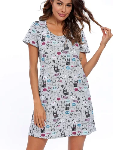 Miniatura 5 de ENJOYNIGHT - Camisones de algodón para mujer, talla grande, camisa de dormir de manga corta con estampado