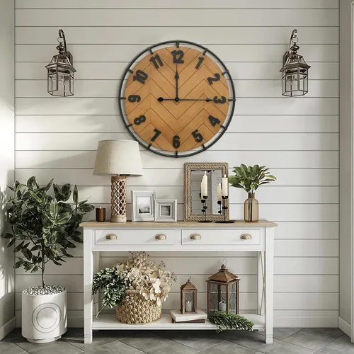 Miniatura 5 de Micasso Reloj de pared grande de 27 pulgadas, silencioso, sin tictac, decoración de pared de madera rústica y metal, reloj decorativo antiguo