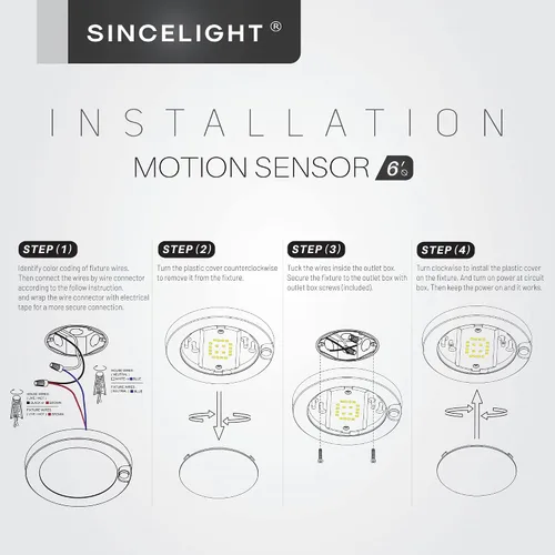 Miniatura 7 de SINCELIGHT PIR - Lámpara de techo LED con sensor de movimiento de 7 W (Φ6 pulgadas/5.748 in), encendido/apagado automático, activación por Blanco