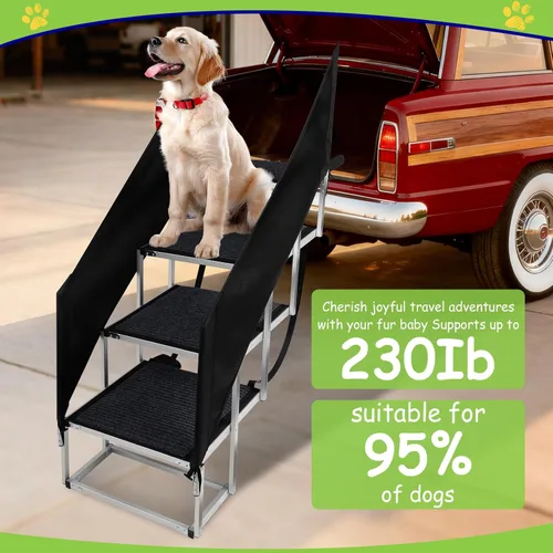 Miniatura 6 de Escaleras para perros con barandilla para perros grandes, escalón extra ancho de 20 pulgadas, 4 escalones de 34 pulgadas con superficie
