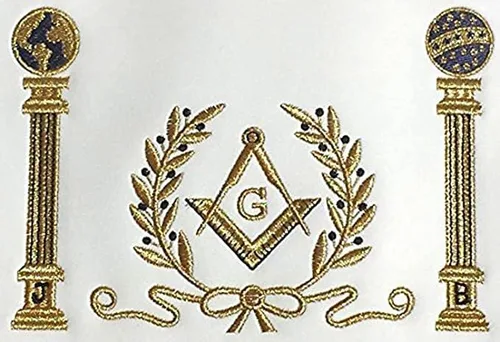 Miniatura 2 de Delantal azul marino Master Mason Square G & Pillars Francmasons Gold Fringe, Azul y blanco.