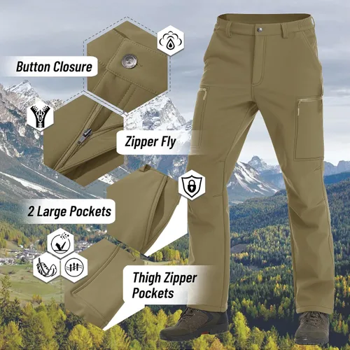 Miniatura 5 de TACVASEN Pantalones de senderismo para hombre, con forro polar, pantalones de trabajo cargo con 5 bolsillos para pesca, campamento y viajes