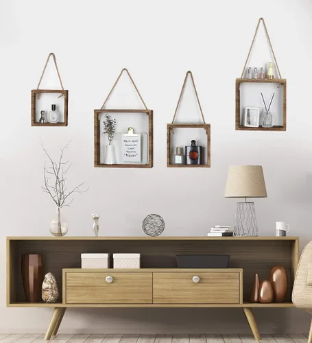Miniatura 6 de J JACKCUBE DESIGN MK571B - Estantes cuadrados flotantes para colgar en la pared, estantes de madera rústica, cajas de sombra, decoración bohemia