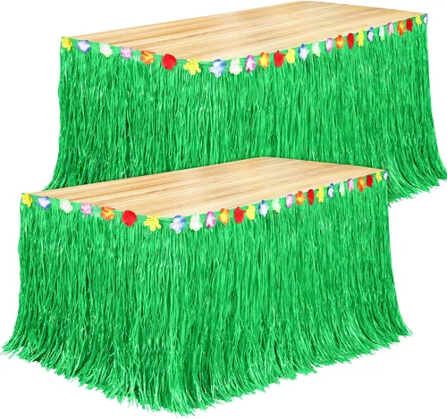 Miniatura 17 de Fovths Luau - Falda de mesa de hierba natural de 9 pies x 29.5 pulgadas, falda de mesa hawaiana para decoraciones de fiesta hawaiana tropical, Verde