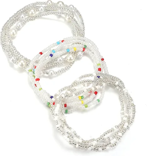 Sailimue 3 cuentas de cintura para mujer, cuentas de vientre de cadena elástica, cuentas de cintura africana para mujer, tallas grandes, joyería de