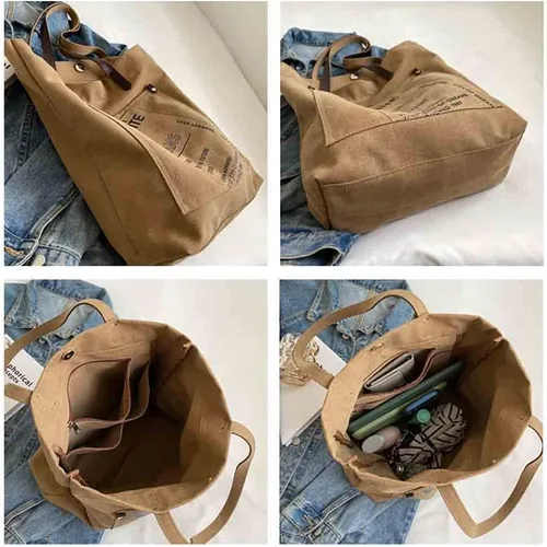 Miniatura 6 de MOMEITU Bolso tote de lona Crossbody Bolso grande Bolso de hombro retro Bolso de mano estético Bolso grande Bolso de mano de hadas Grunge, Marrón