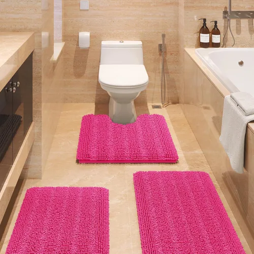 Miniatura 26 de ACCUMTEK - Juego de alfombras de baño a rayas beige de 3 piezas, ultrasuaves, antideslizantes de chenilla, alfombras de baño mullidas y absorbentes
