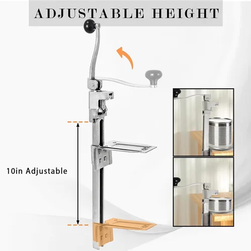 Miniatura 3 de Abrelatas comercial resistente, abridor manual ajustable con 2 cuchillas y base de acero chapada, se adapta a latas de hasta 10 pulgadas de alto