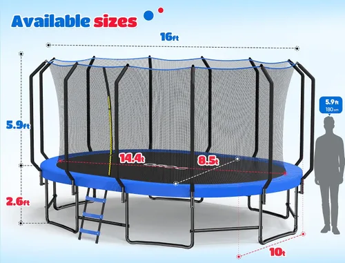 Miniatura 8 de ORCC Trampolín ovalado para exteriores con red de seguridad, trampolín de gimnasia recreativa para niños, trampolines de jardín con marco de acero
