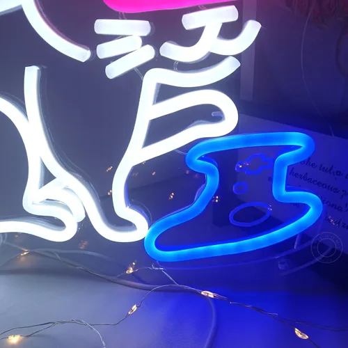 Miniatura 5 de SYLHOME Letrero de Luz de Neón LED de Gato Gamer Controlador Pad Dormitorio Sala de Juegos Bar Pub Cueva del Hombre Letrero de Pared Decoración