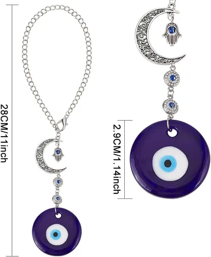 Miniatura 2 de Adorno colgante azul para coche con ojo malvado, dijes de cuentas con ojo malvado con adorno colgante de luna para coche, atrapasueños, regalo