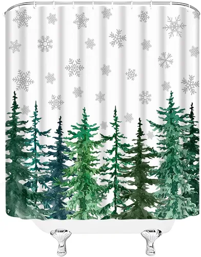 Miniatura 15 de Cortina de ducha de Navidad, árbol de Navidad, bolas rojas, copo de nieve, invierno, vacaciones, fantasía, Año Nuevo, decoración de baño, cortinas
