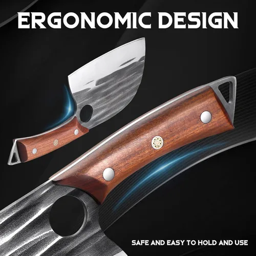 Miniatura 5 de ROCOCO Cuchillo de Chef Serbio Cuchillo Carnicero Cuchilla con Funda para Cocina Exterior BBQ Camping Regalo de Cumpleaños Padre Madre Navidad