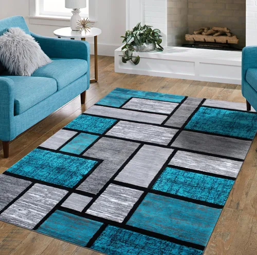 Miniatura 9 de Alfombra moderna de 5 x 7 con geometría de arena para sala de estar, comedor y dormitorio, alfombra de pasillo tallada a mano, poliéster duradero