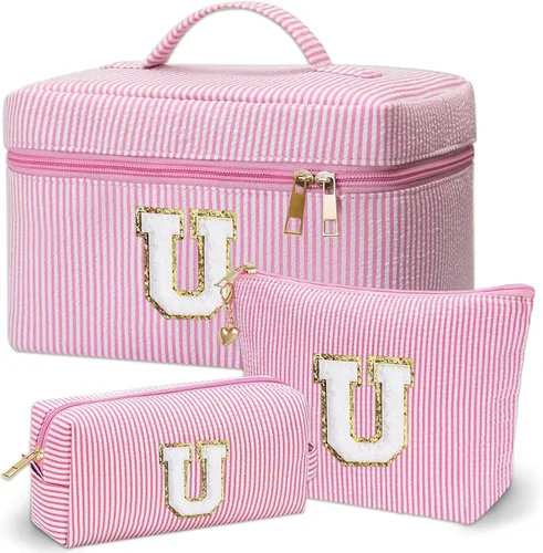 Miniatura 39 de Bolsa de maquillaje Adoryoung 3 piezas rosa+azul, Azul, A