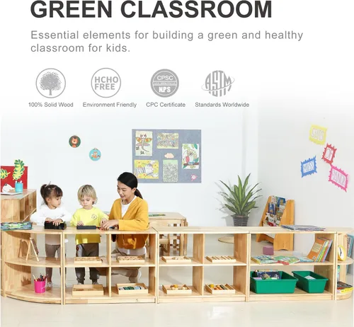 Miniatura 8 de Estante de almacenamiento Montessori curvado de 3 niveles - Organizador infantil para juguetes, libros y suministros de arte, muebles de gabinete