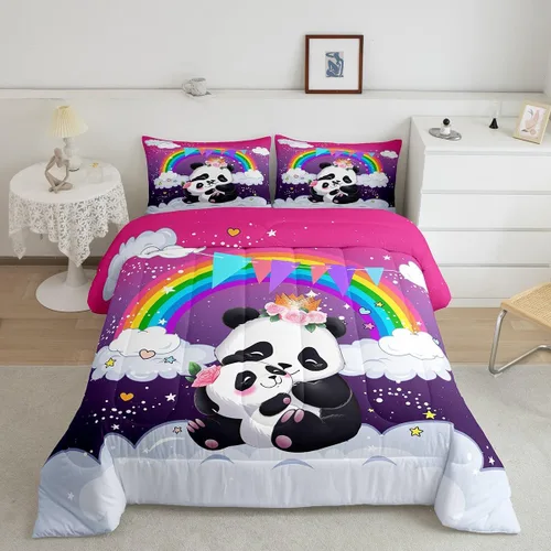 Miniatura 12 de Erosebridal Juego de edredón arcoíris para niños y niñas, bonito juego de ropa de cama de llama tamaño individual, juegos de edredón de alpaca