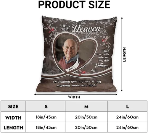 Miniatura 6 de ENCYCOM Almohada personalizada con texto en inglés "A Hug from Heaven", regalo de condolencias por pérdida de seres queridos, regalos de recuerdo