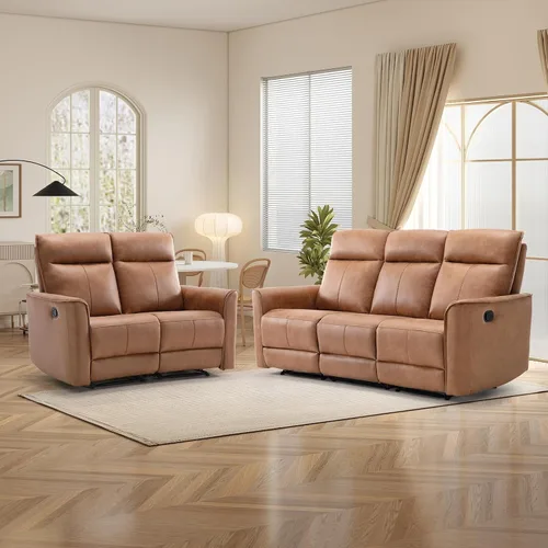 Miniatura 10 de CANMOV Juego de muebles de sofá reclinable manual para sala de estar, incluye sillas de enfermería Leathaire, reclinables giratorias, sillón