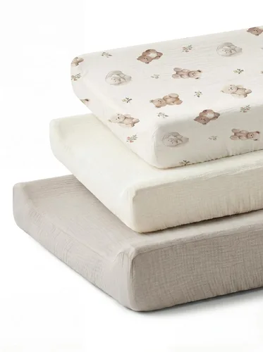 Miniatura 7 de Juego de 2 fundas para cambiador para bebé niño y niña, fundas de muselina para cambiador con estilo bohemio, ropa de cama neutra para guardería