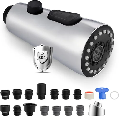 Miniatura 11 de iFealClear Reemplazo universal de cabezal de grifo de cocina, 3 modos de cabezal rociador de grifo extraíble, compatible con Moen Delta, equipado