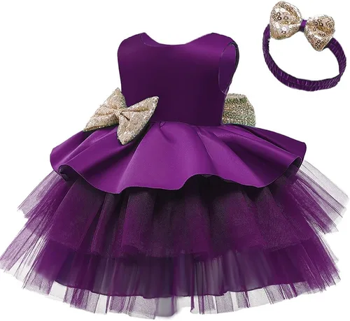Miniatura 3 de TUIJI 6M-5T - Vestidos de flores con lazo para bebés y niñas, sin espalda, para fiesta de boda, boda, fiesta, lentejuelas