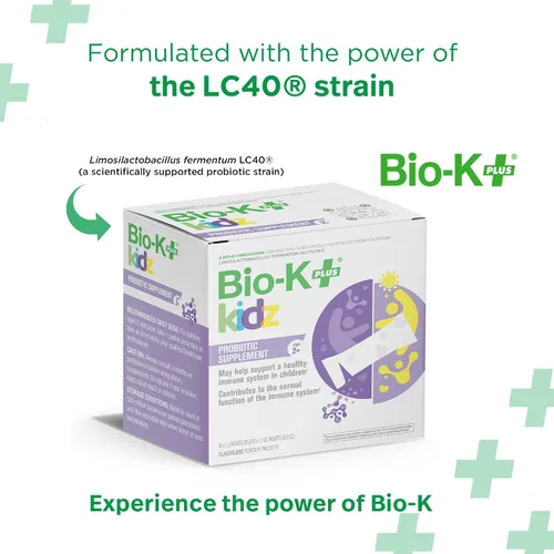 Miniatura 2 de Bio-K+ Kidz - Polvo probiótico para niños con vitamina D3, estable en el estante, sin OMG, sin gluten, 28 paquetes de una sola porción