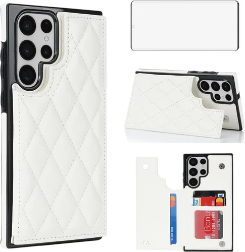Miniatura 12 de Asuwish Funda de teléfono para Samsung Galaxy S22 Ultra 5G con protector de pantalla de vidrio templado y soporte de tarjeta de crédito RFID de Oro